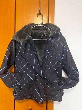Fox Black Ski Jacket with Light Blue Dot & Line Print
